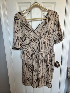 TALULAH Beige and Brown Animal-Print Midi Dress